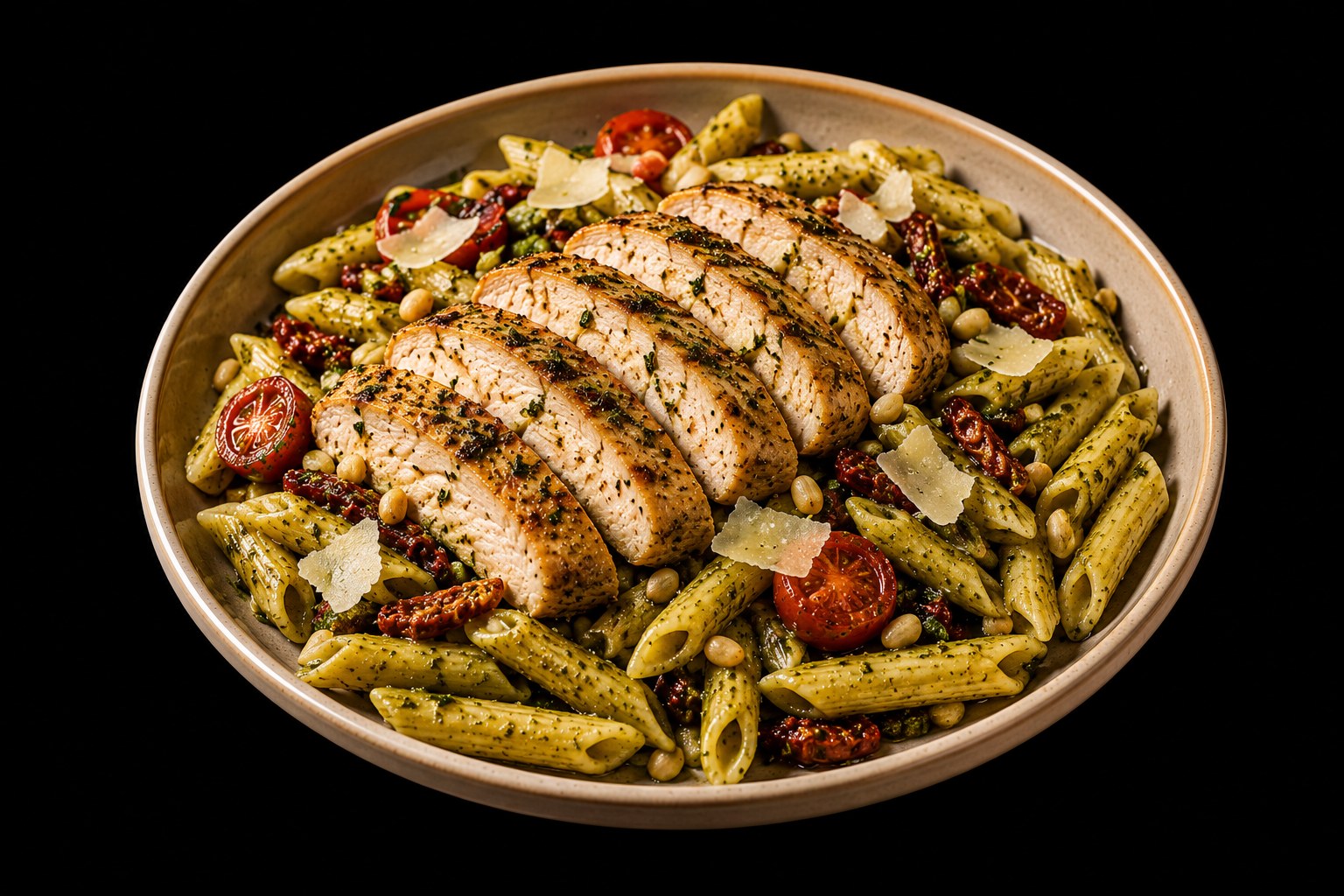 Suprême de poulet, pesto verde, tomates séchées & parmesan